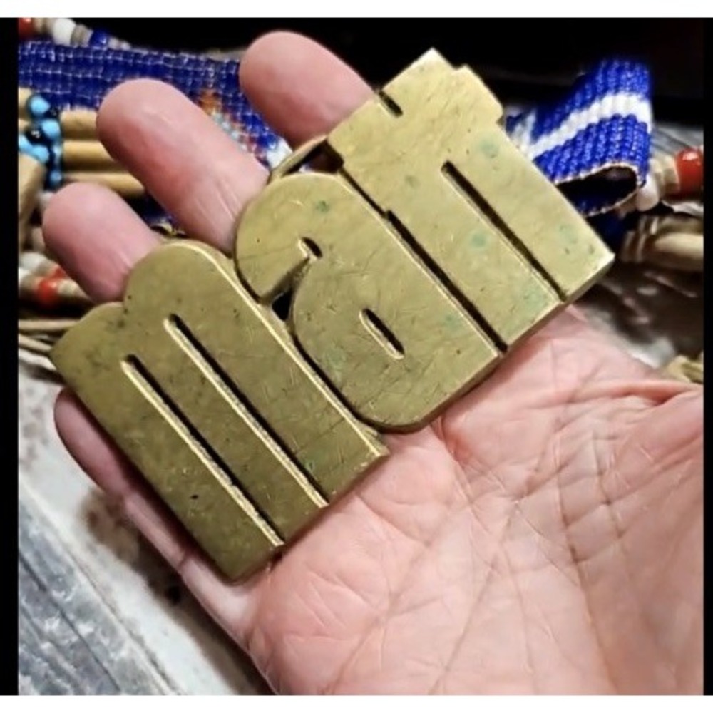 Solid brass buckle vintage retro funky 70s/80s‎ cut-out name ***MATT***